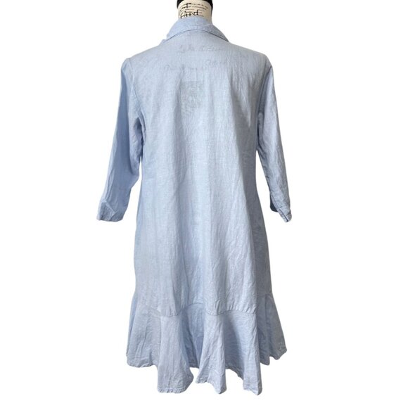 Terzo Millennio Button-Up Shirt Dress Light Blue Linen Blend Italy Womens Size S - Picture 3 of 8
